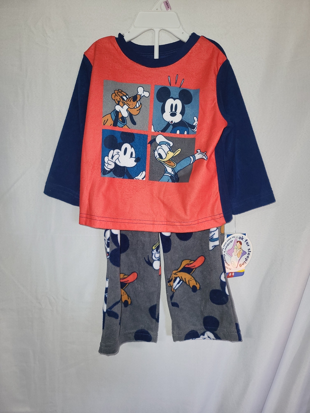 Disney Kids Mickey & Friends Red and Navy Fleece Pajama Set Boys Size 2T